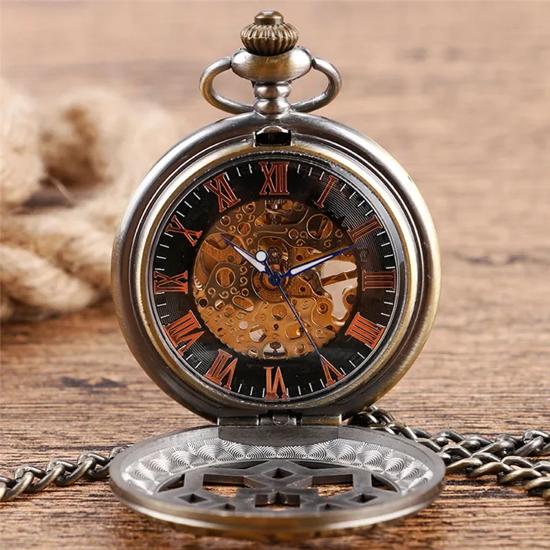 

Antique Pocket Watch Retro Handwinding Mechanical Watches for Men Women Roman Number Dial with Pendant Chain Clock Reloj Gift