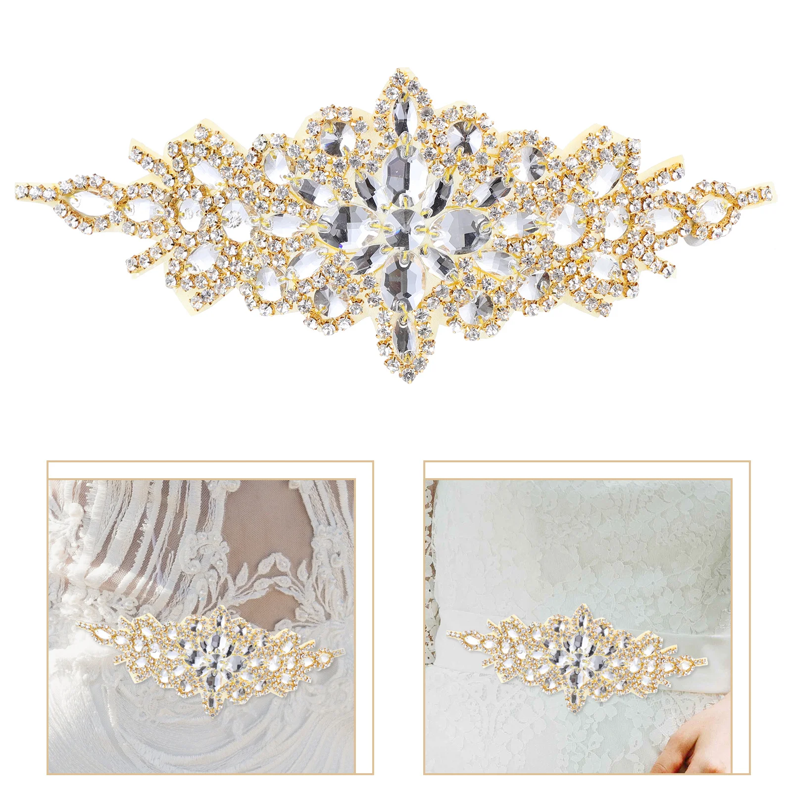 Wedding Rhinestone Applique Decor Bridal Accessory Shiny Sash Patch Premium Material Long Lasting Rhinestone Applique