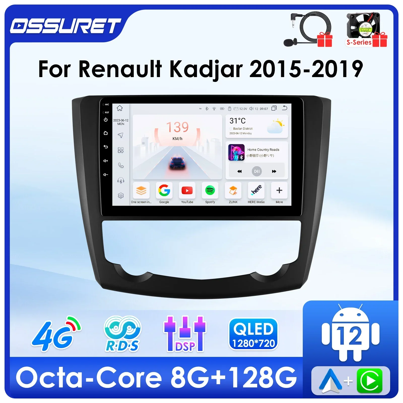 

9Inch Carplay Android Autoradio For Renault Kadjar 2015 - 2019 Auto Multimedia player GPS navi Stereo 4G+WIFI Head Unit Screen