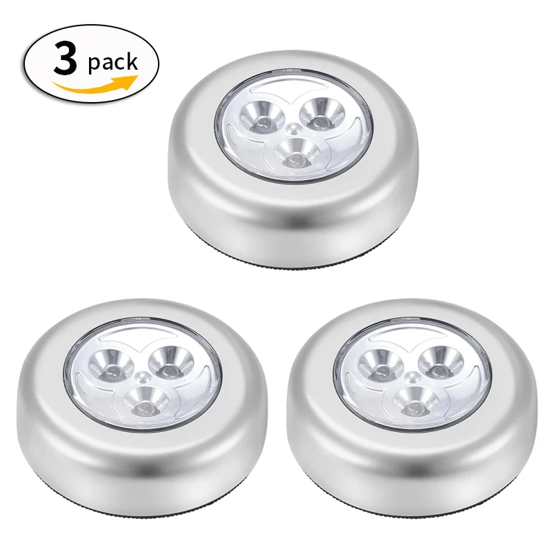 3pcs circular 3LED touch lights, battery powered (excluding batteries), suitable for dormitory, bedroom, cabinet, staircase ligh