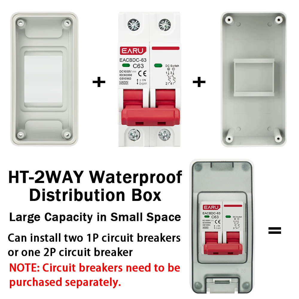 صندوق قاطع توزيع مقاوم للماء ، بلاستيك ABS ثنائي الاتجاه ، صندوق توصيل الطاقة الشمسية MCB الخارجي ، تركيب لوحة IP65