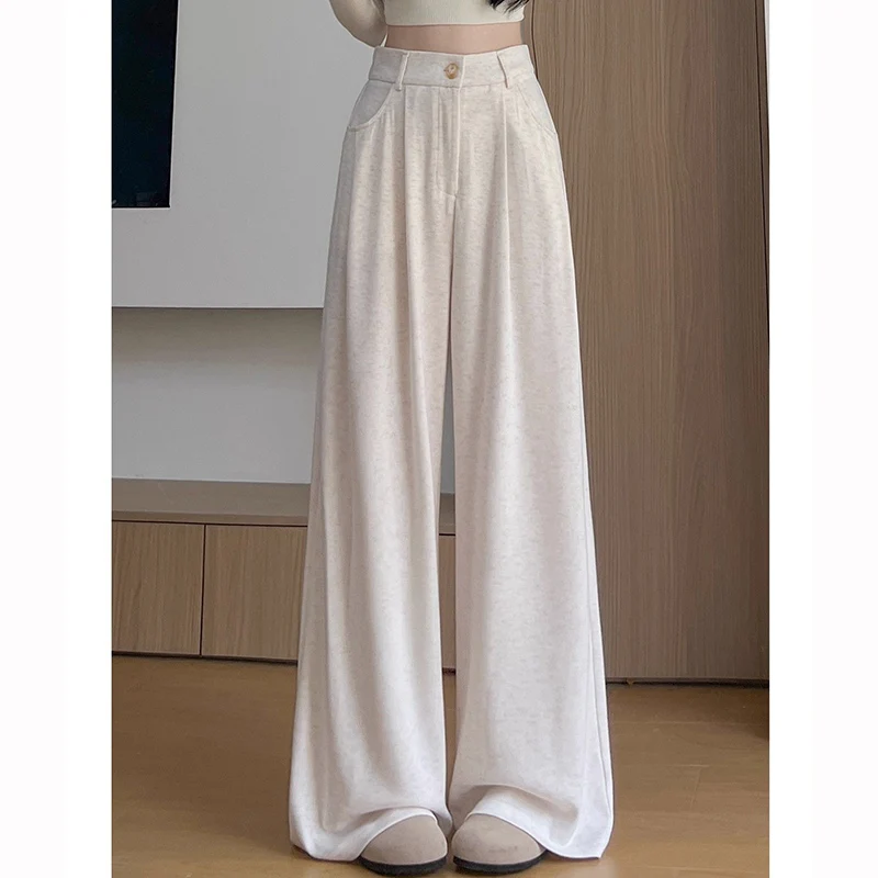 2025 Chic Retro Frauen Hohe Taille Hosen Mädchen Koreanische Bequeme Gerade Bein Hosen Dame Klassische Mode Feste Hosen