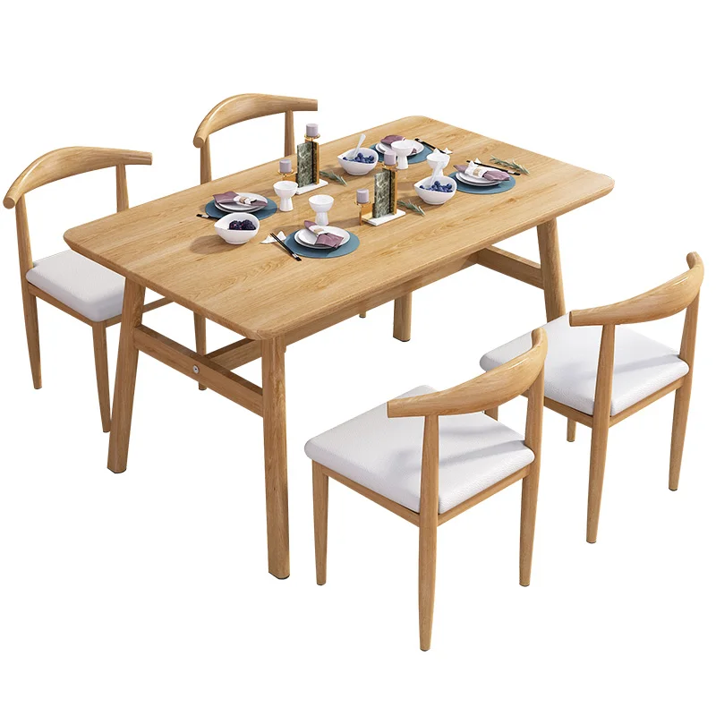 

Nordic Dining Table and Chair Combination Household Small Apartment 4 People 6 People Eating Simple Dining Table Rental House