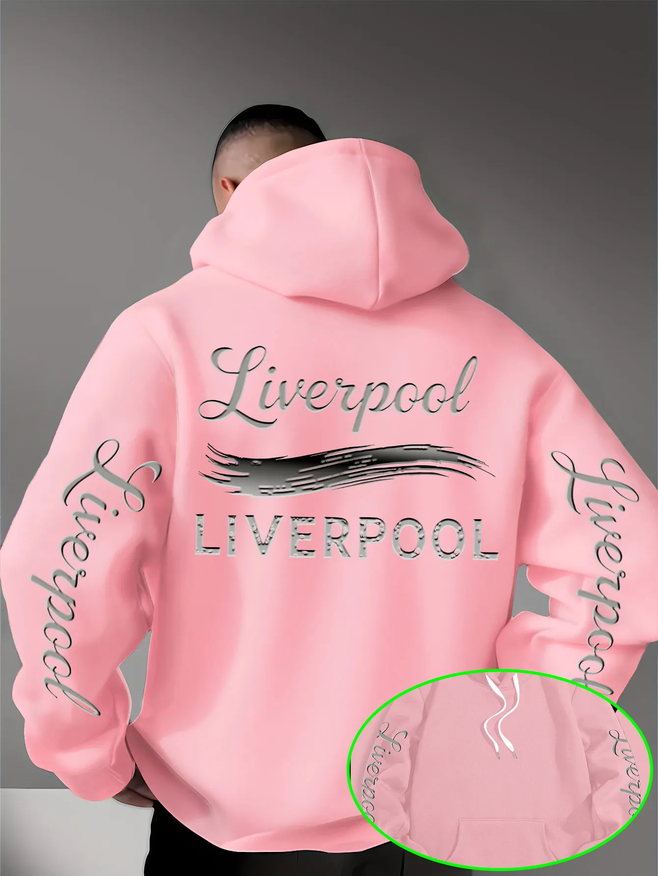 Herren Sport Hip-Hop Hoodie, Liverpool Schriftzug Textgrafik, Fleece-Gefüttertes Sweatshirt für Urbanen Streetstyle und Kaltes Wetter – Detail 6