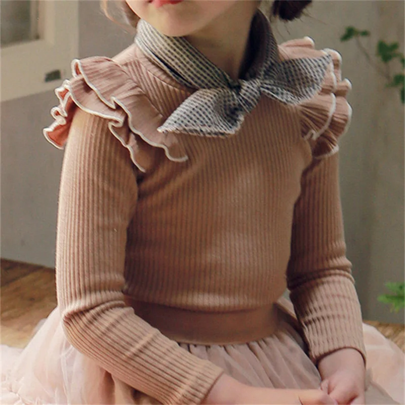 

Sweaters Spring Autumn New Korean Girls Long Sleeved Knitwear Shirt Children Cotton Retro Style Knitting Tops Pullover Clothes