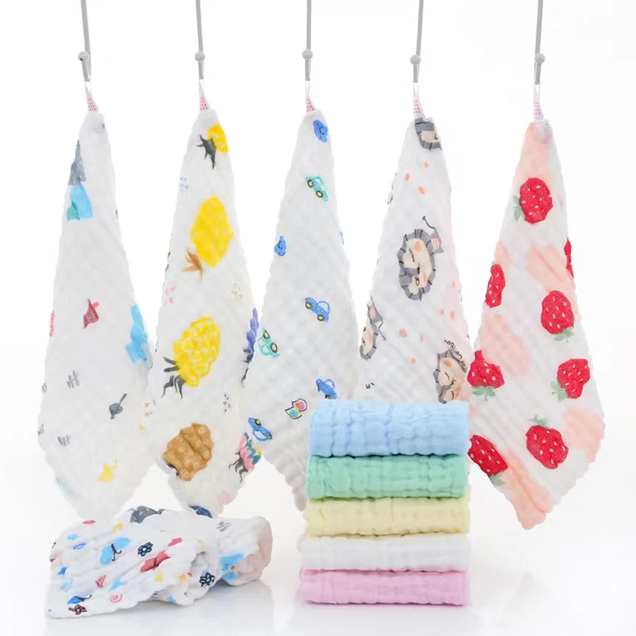 5pcst Baby Towels Muslin 6 layers Cotton SoftBaby Face Towel Handkerchief Bathing Feeding Face Washcloth Wipe Burp Cloth