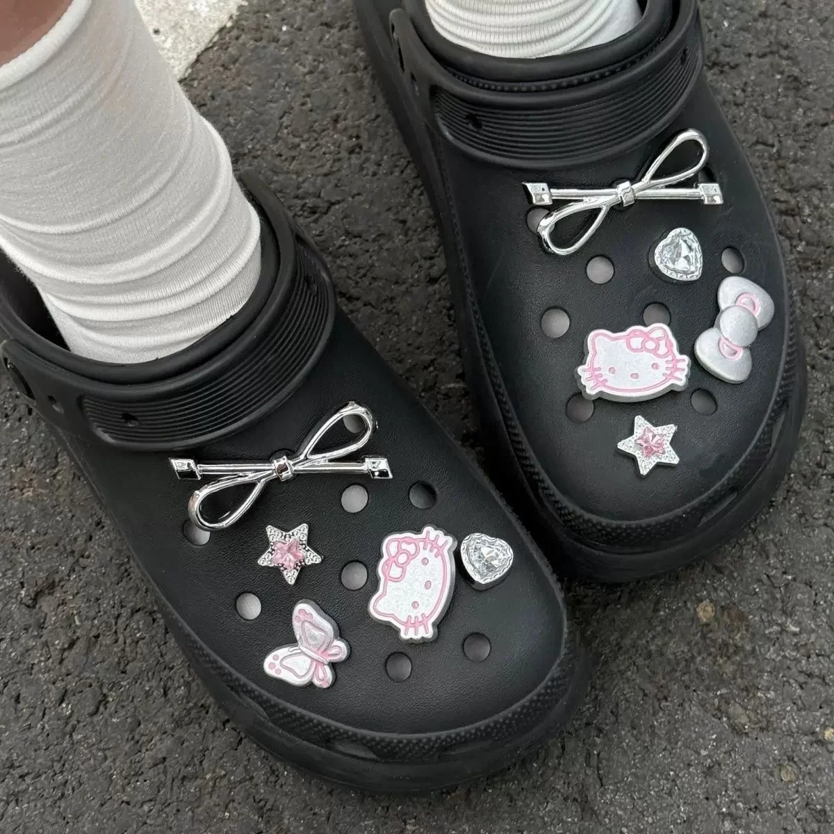 Hello Kitty Shoe Charms Set Silver Katie KT Cat Girls Women Sandals Accessories Hole Shoes Slippers & Clogs Decoration image 4