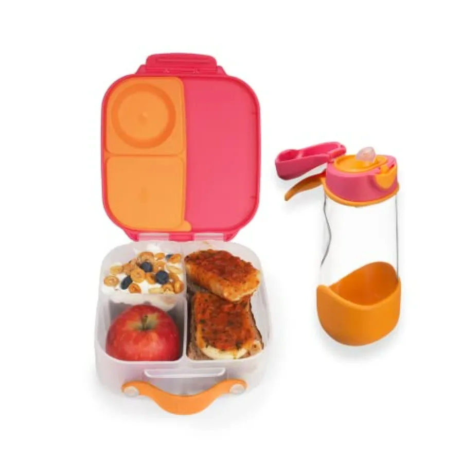 

Мини-ланчбокс и бутылка для воды с спортивным носиком на 15 унций | Соответствующая коробка/ланч-бокс Bento + бутылка для детского напитка | Цвет: Клубничный коктейль | Кепка