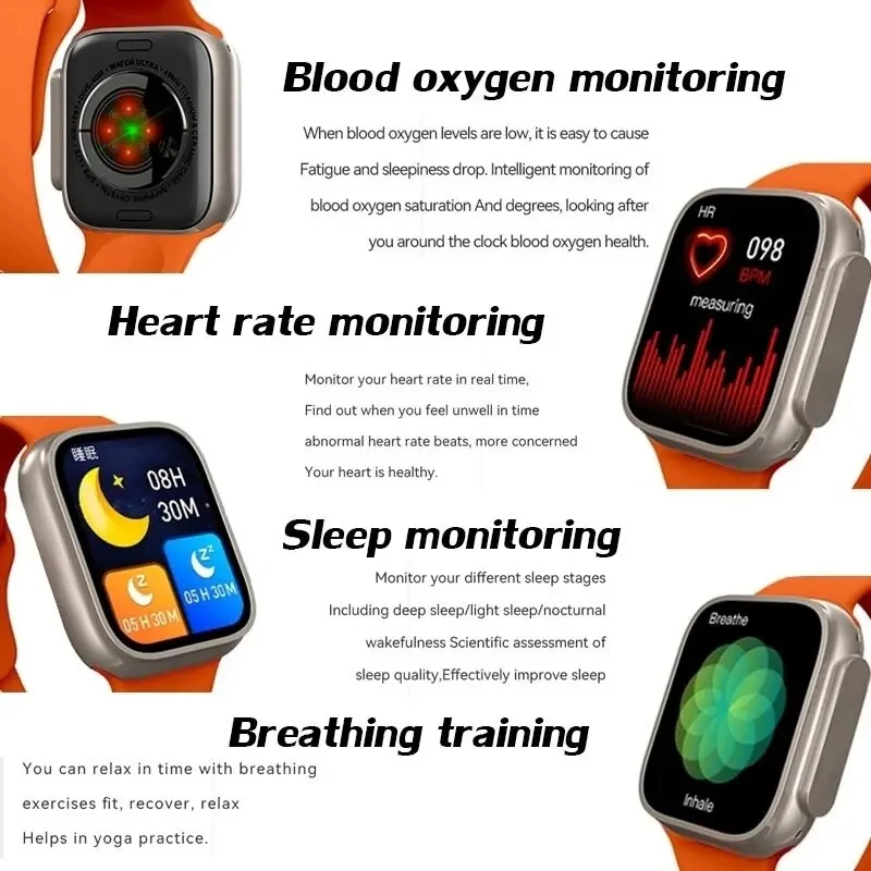 7 أشرطة ساعة جديدة S100 Ultra Smartwatch 2.2HD Amoled شاشة دائرية ECG مراقبة Reloj inteligente مع حافظة واقية