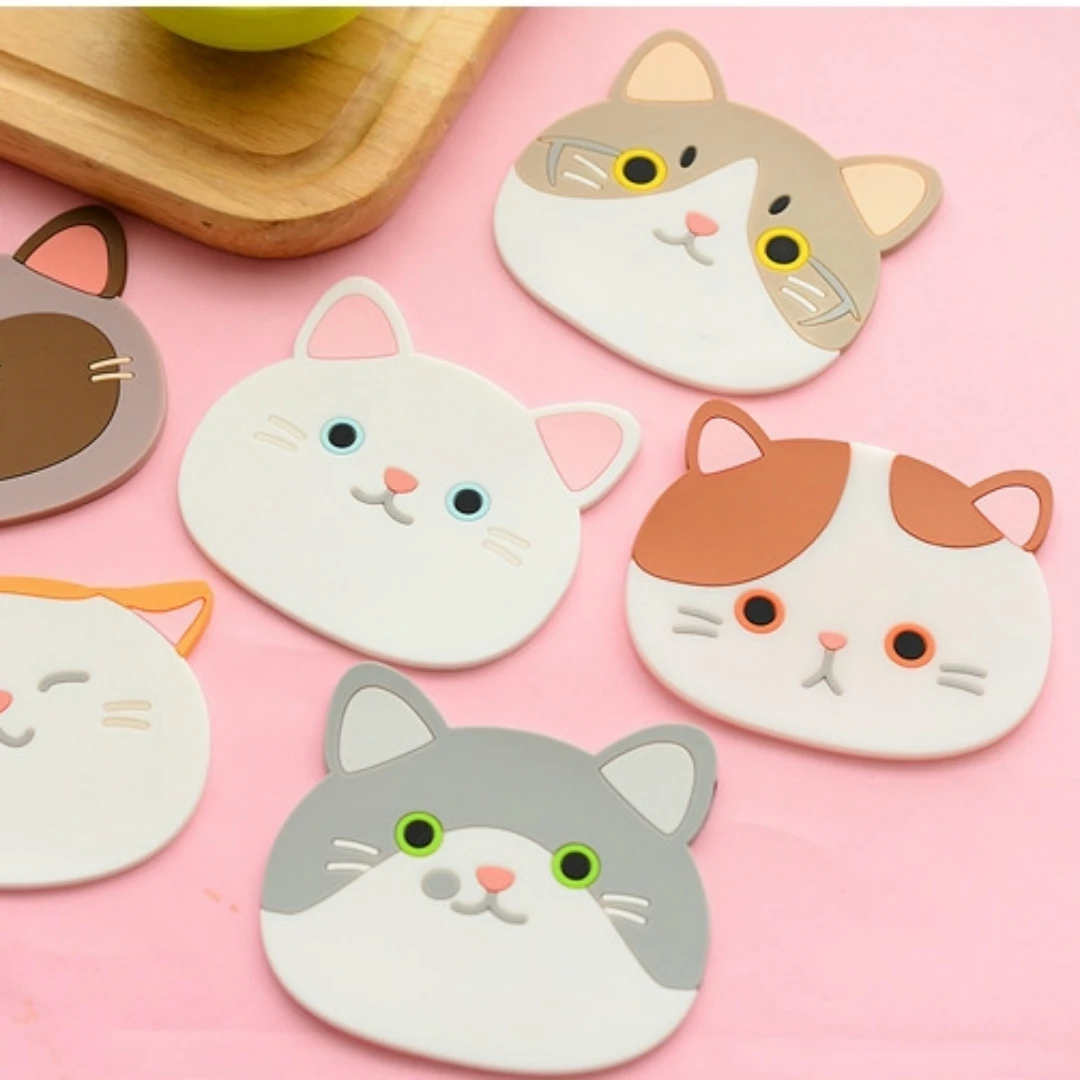 Cute Cartoon Cat  Animal Tea Mat Cup Holder Mat Coffee Drinks Drink Silicon Coaster Hot Drink Stand Kitchen Insulated Pad