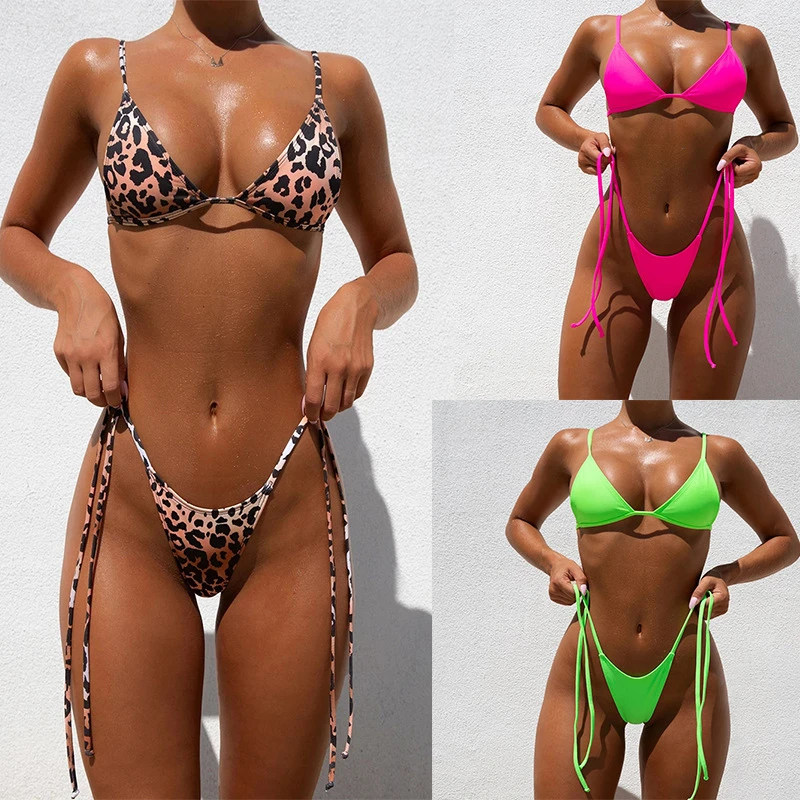 

Triangle Bikinis Set Solid Women's Swimsuit Push Up High Cut Swimwear Women Low Waist Micro Bikini Bathing Suit