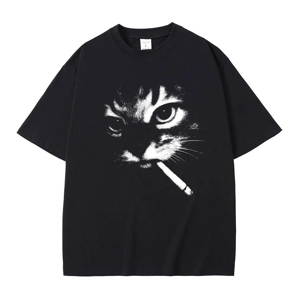 

Funny Meme Smoking Cat Face Graphic T-shirt Men Women Casual Cotton Vintage T Shirts Men's Oversized T-shirts Cats Lovers Gifts