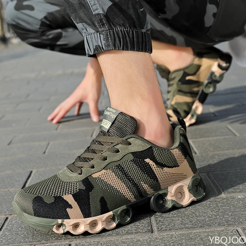 2022 Summer New Shoes for Men Knitting Camouflage Sneakers Breathable Mesh Comfortable Lace Up Athletic Trainers Plus Size 45