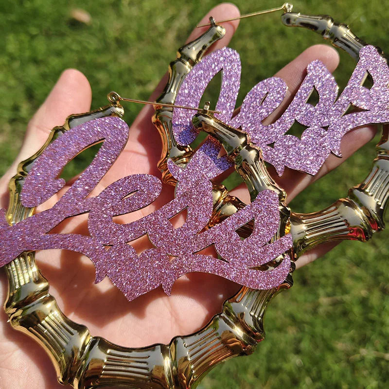 DHQH Customized Name Stainless Steel Stickers Earrings Personalized Letters Stainless Steel Earrings with Stickers Gift for Her