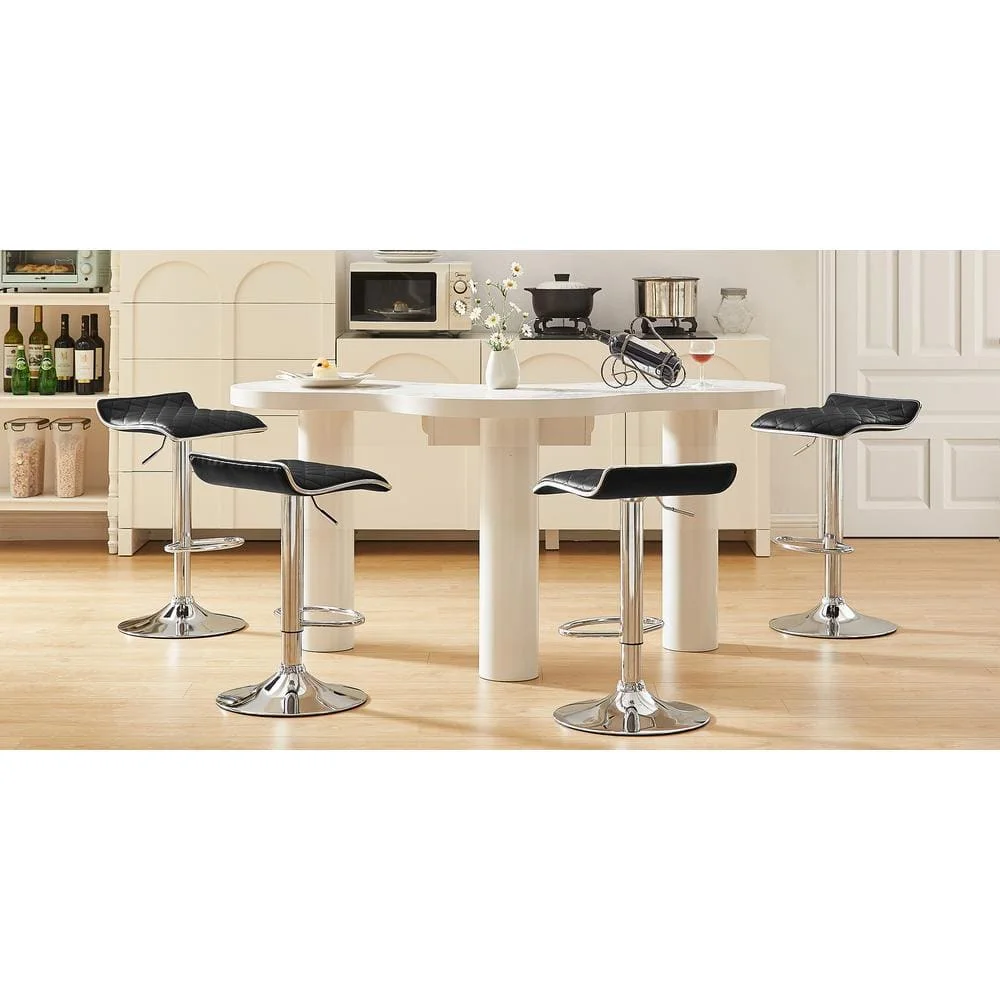 Metal negro ajustable y giratorio de 24,8 pulgadas. Taburete de bar H con taburete de bar moderno de piel sintética y metal, juego de 2