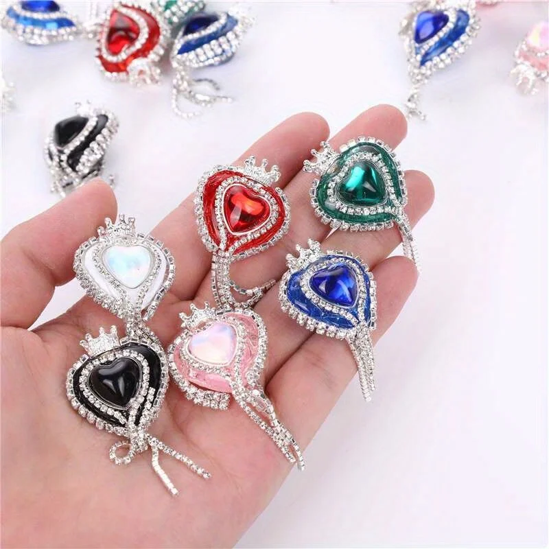 1pcs Girl Cute Loveheart Crown Beads Rhinestone Tassel Chain Handmade DIY Pen Decorate Mobile Phone Chain Accessories Ornaments