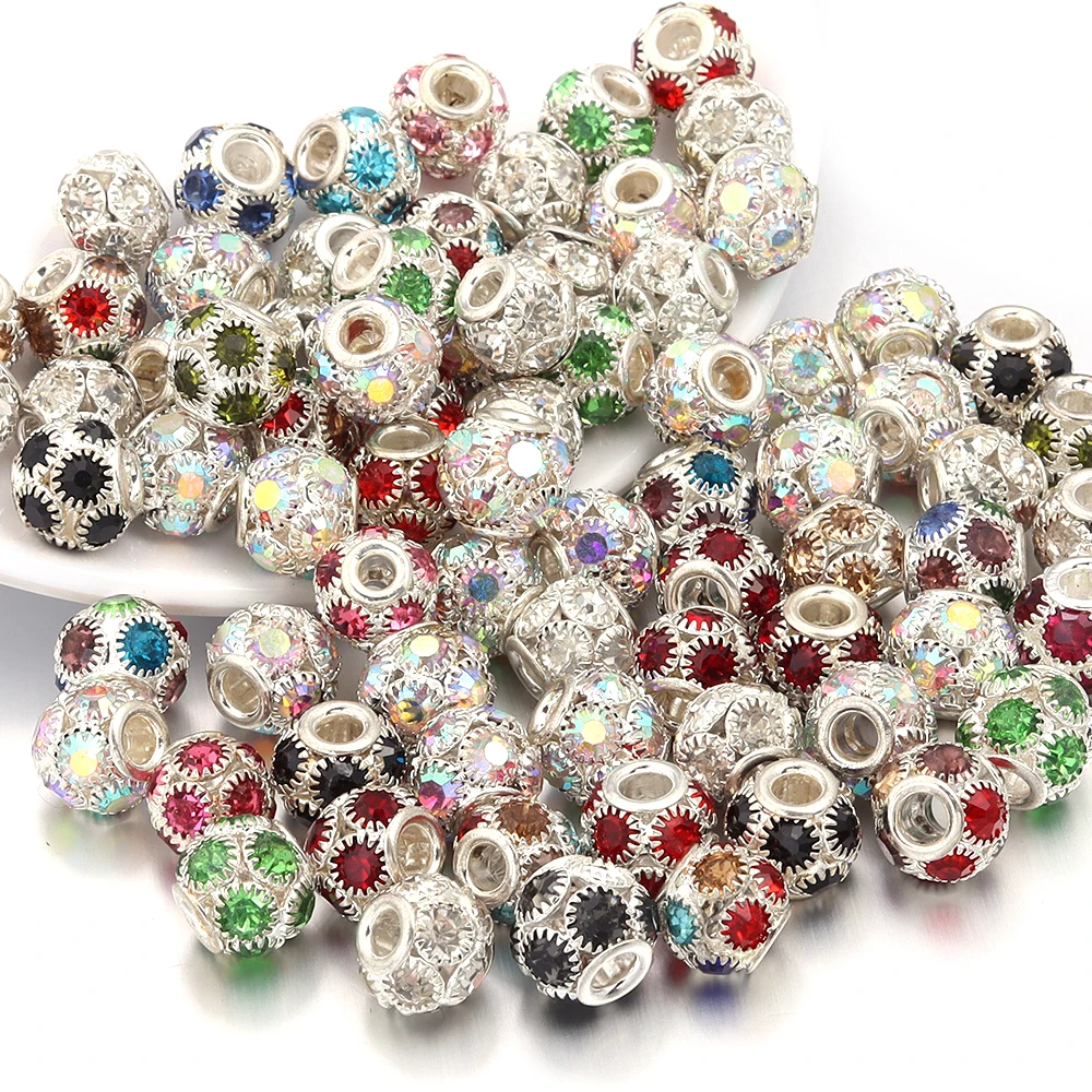 5pcs/lot Rhinestone Crystal Ball Beads Metal Bayberry Ball Beads Loose Spacer Beads For DIY Jewelry Making Bracelet Necklace