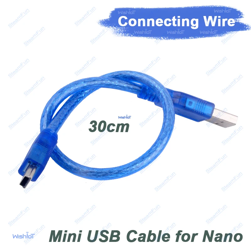 USB To 5pin T-type Head 2.0 Data Cable Mini USB Cable for NANO 5p T Port Transparent Blue 30cm