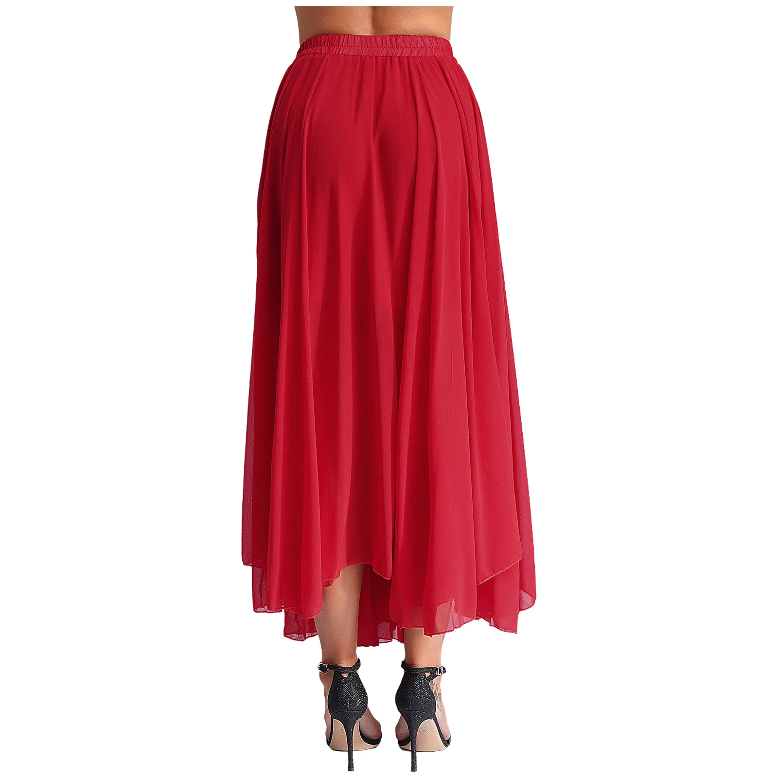 Women 720 Degrees Skirts for Flamenco Lyrical Dancewear Elastic Waistband Flowy Swing Long Skirt for Performance Competition