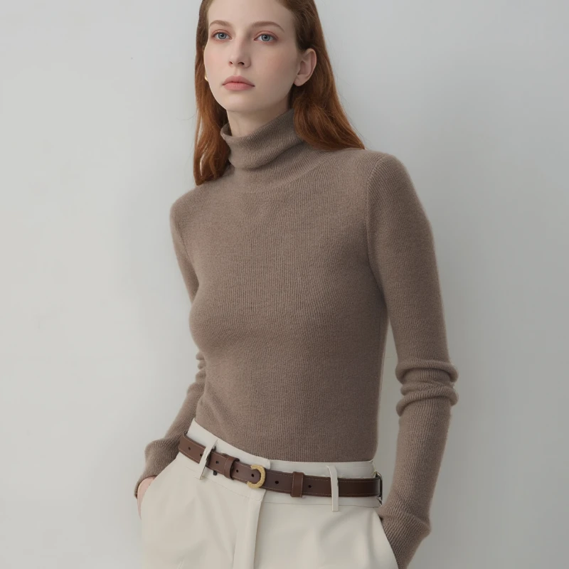 

2025 Turtleneck Solid Color Sweater Autumn New Korean Style Long Sleeved Slim Fit Sweater Fashion Elegnt Knitted Top