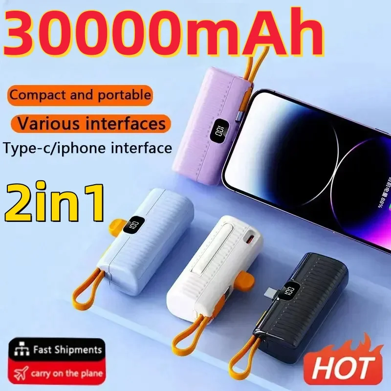 30000Mah Mini Draadloze Power Bank Hoge Capaciteit Snel Opladen Mobiele Voeding Nood Externe Batterij Voor Iphone Type-C