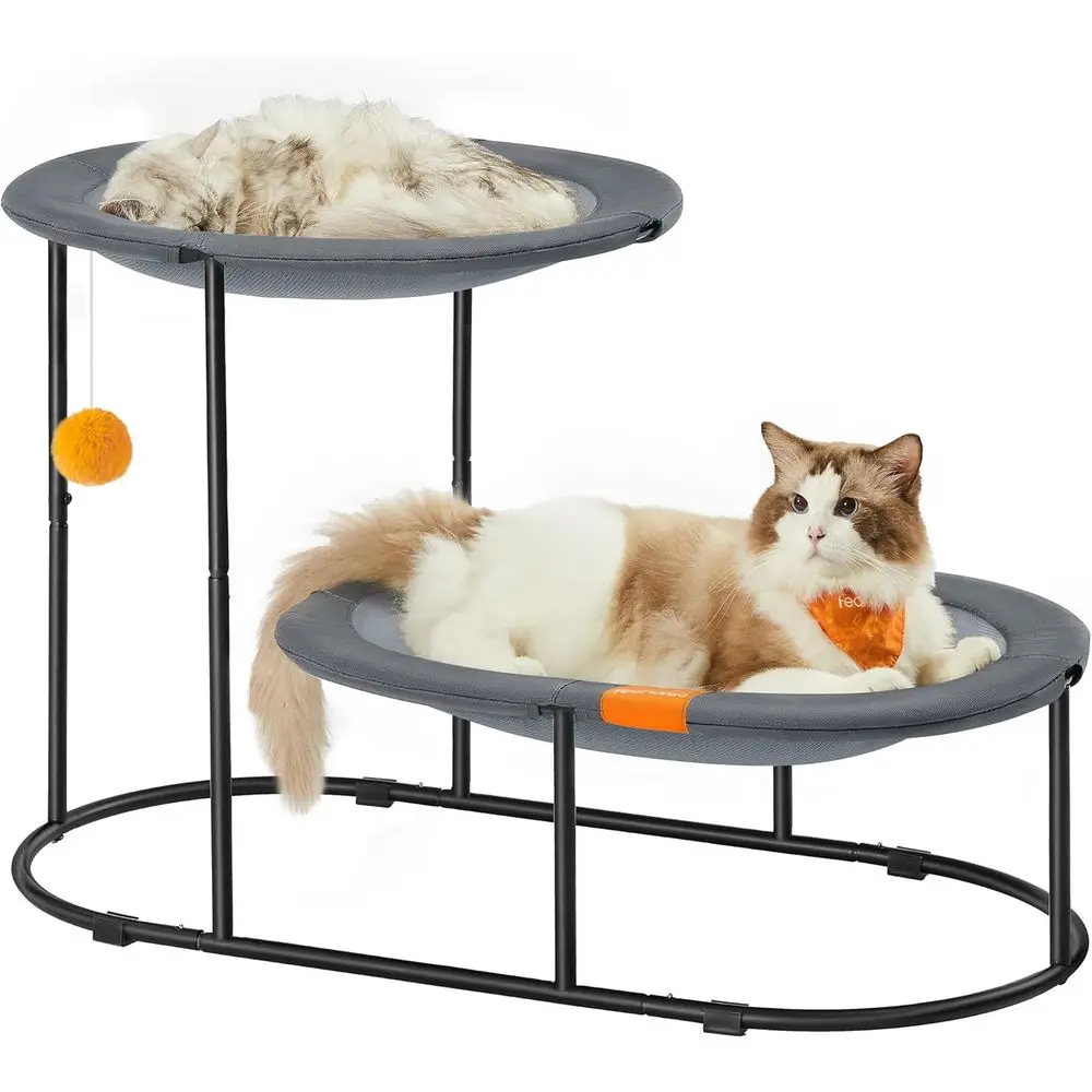 

Dual-Level Mesh Cat Bed, Suitable for Indoor/Outdoor, Removable Washable Cover, Steel Frame, Gray