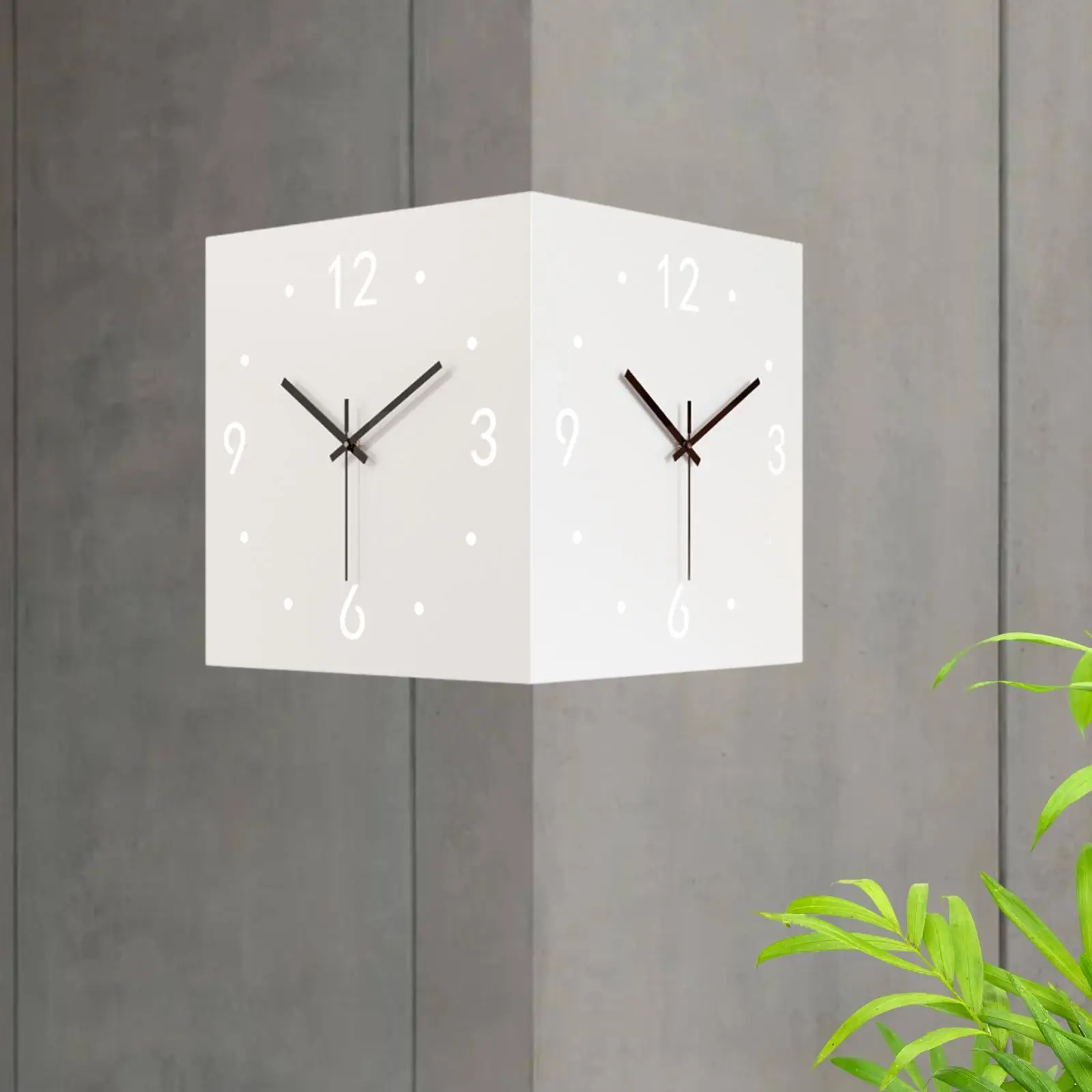 Double Sided Corner Wall Clock Non Ticking for Home Bedroom Living Room