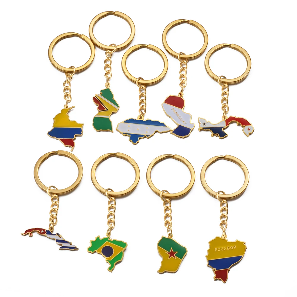 سلاسل المفاتيح كوبا خريطة العلم البرازيل الفرنسية غيانا كولومبيا غيانا الإكوادور هندوراس باراغواي بنما كيرينغ مجوهرات # ك1535