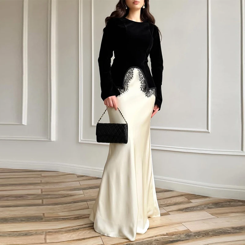 Autumn Solid Color High Waist Slim Party Suit Elegant Formal Occasion Set Casual O Neck Long Sleeved Top and Skirt Women Outfit