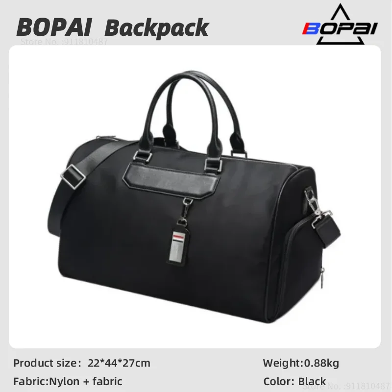 BOPAI Men's Waterproof Fitness Sport Travel Bag Large-Capacity Business Luggage bag Portable Folding Outdoor Black Storage Bag