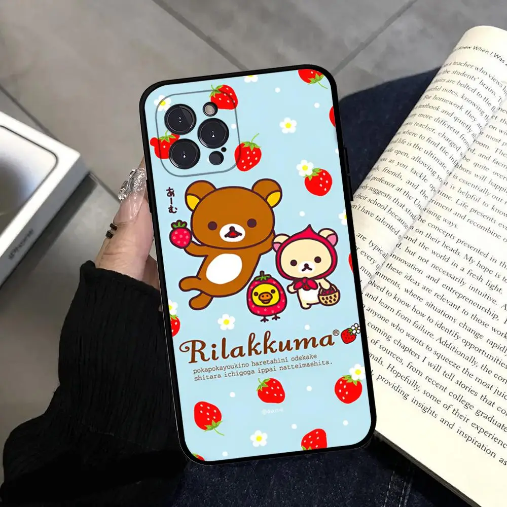 Cute R-Rilakkumas Bear Phone Case Silicone Soft for iphone 15 14 13 12 11 Pro Mini XS MAX 8 7 6 Plus X XS XR Cover