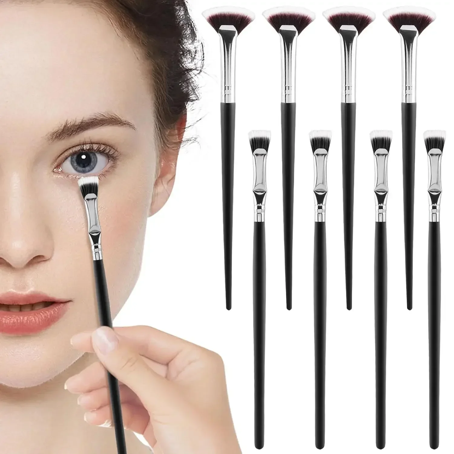 8pcs Folding Angle Scalloped Lash Brush Mascara Fan Brush Angled Fan Shaped Eyelash Brush Lash Wand Brush Fan