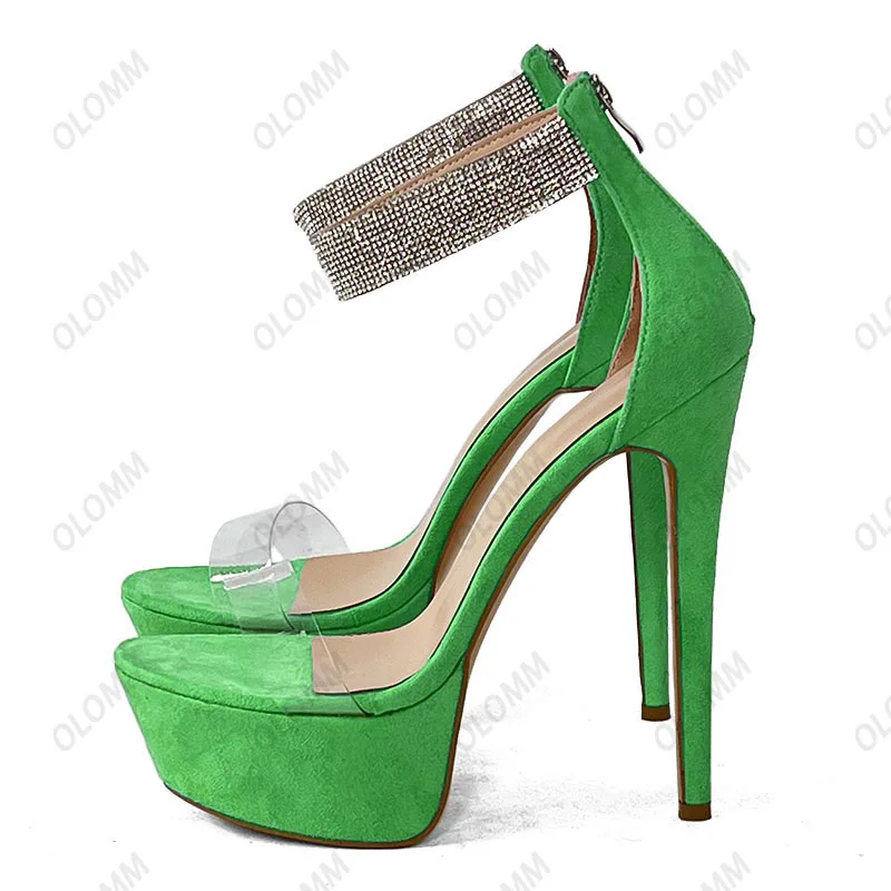 Olomm اليدوية المرأة الصيف صنادل أرضية مثير الخنجر الكعوب جولة تو لطيفة الوردي مساء أحذية السيدات الولايات المتحدة حجم كبير 5-20