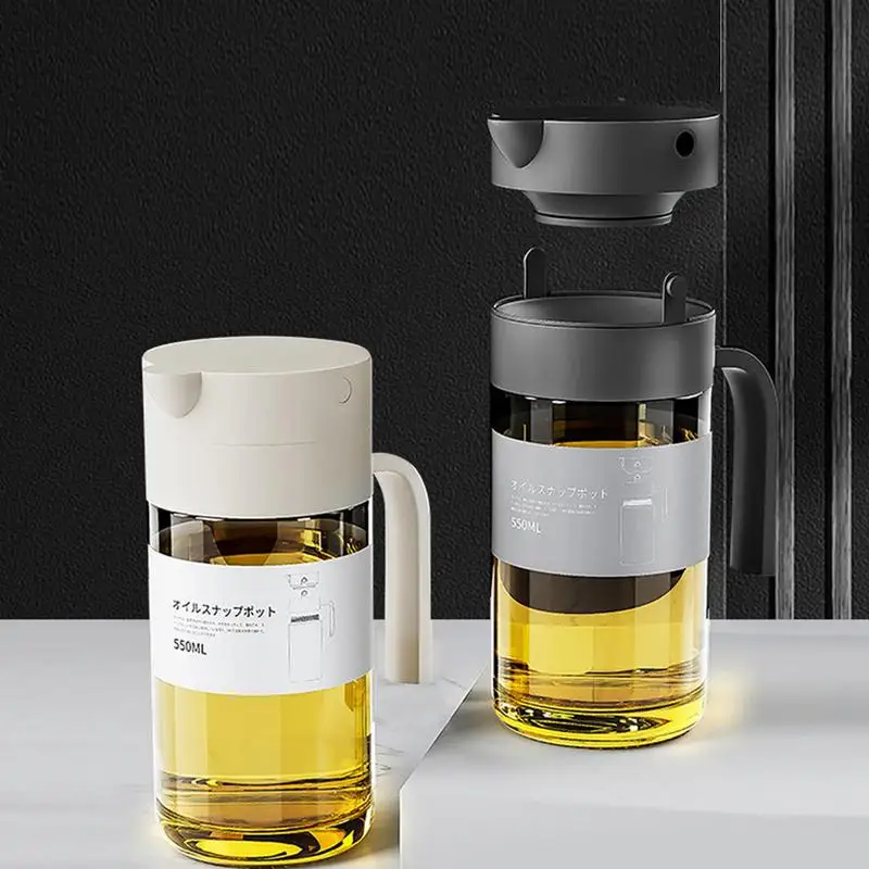 550ml Oil Dispenser Bottle For Kitchen Durable Glass Made Reliable Condiment Bottles Antislip Automatic Push Glass Oil Dispenser