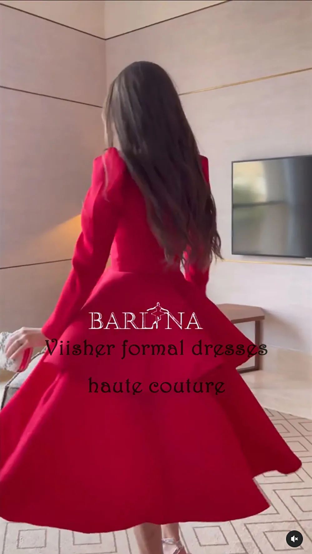 Vestido de fiesta de noche de línea A De satén rojo, manga larga, cuello en V, árabe, Dubai, Formal, largo hasta el té, vestidos de fiesta de noche