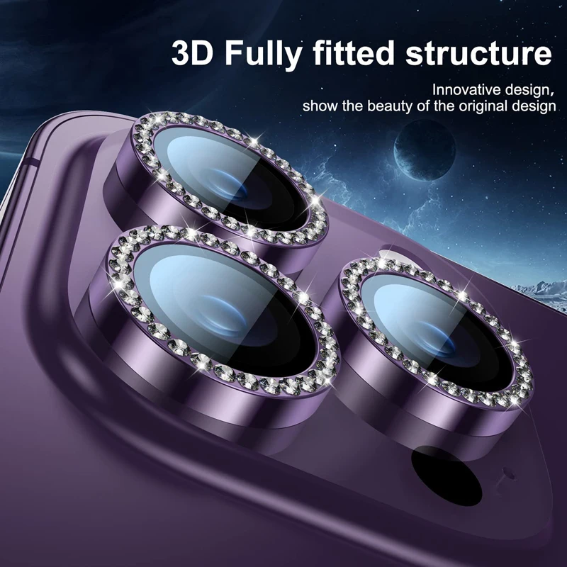 500 peças para iphone 16e 16 15 14 13 12 11 pro max plus diamante lente da câmera traseira anel de metal 3d bling protetor de vidro temperado