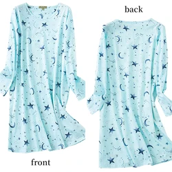 Women's Long Sleeved Round Neck Knee Length Nightgown That Is Soft, Comfortable, And Features a Cute Pattern Design.