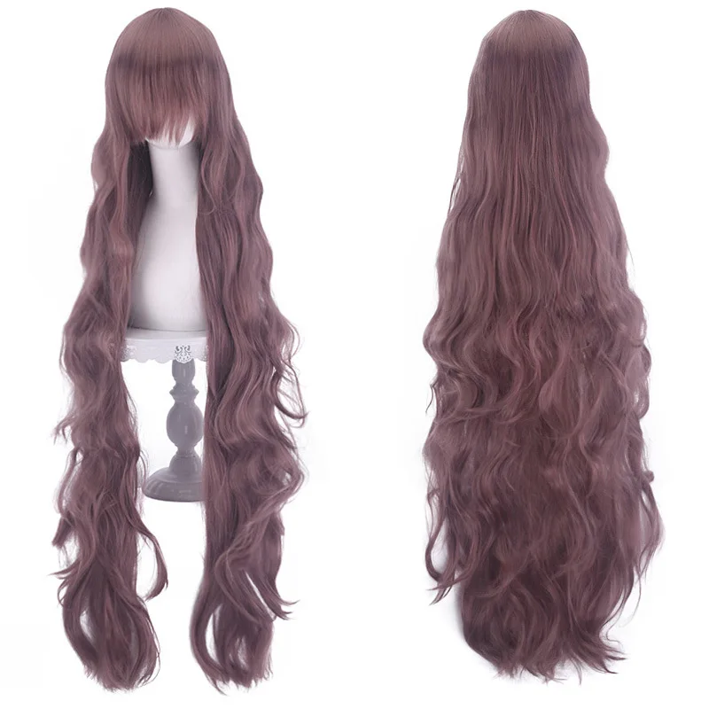 100cm Long Wavy Curly Synthetic Cosplay Wig with Bangs