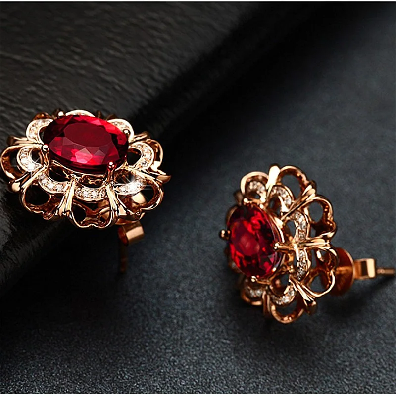 أقراط فاخرة من الياقوت للنساء ، ذهب وردي عيار 18 قيراط ، جوهرة حمراء ، مجوهرات أذن ، قرط من الأحجار الكريمة للزفاف