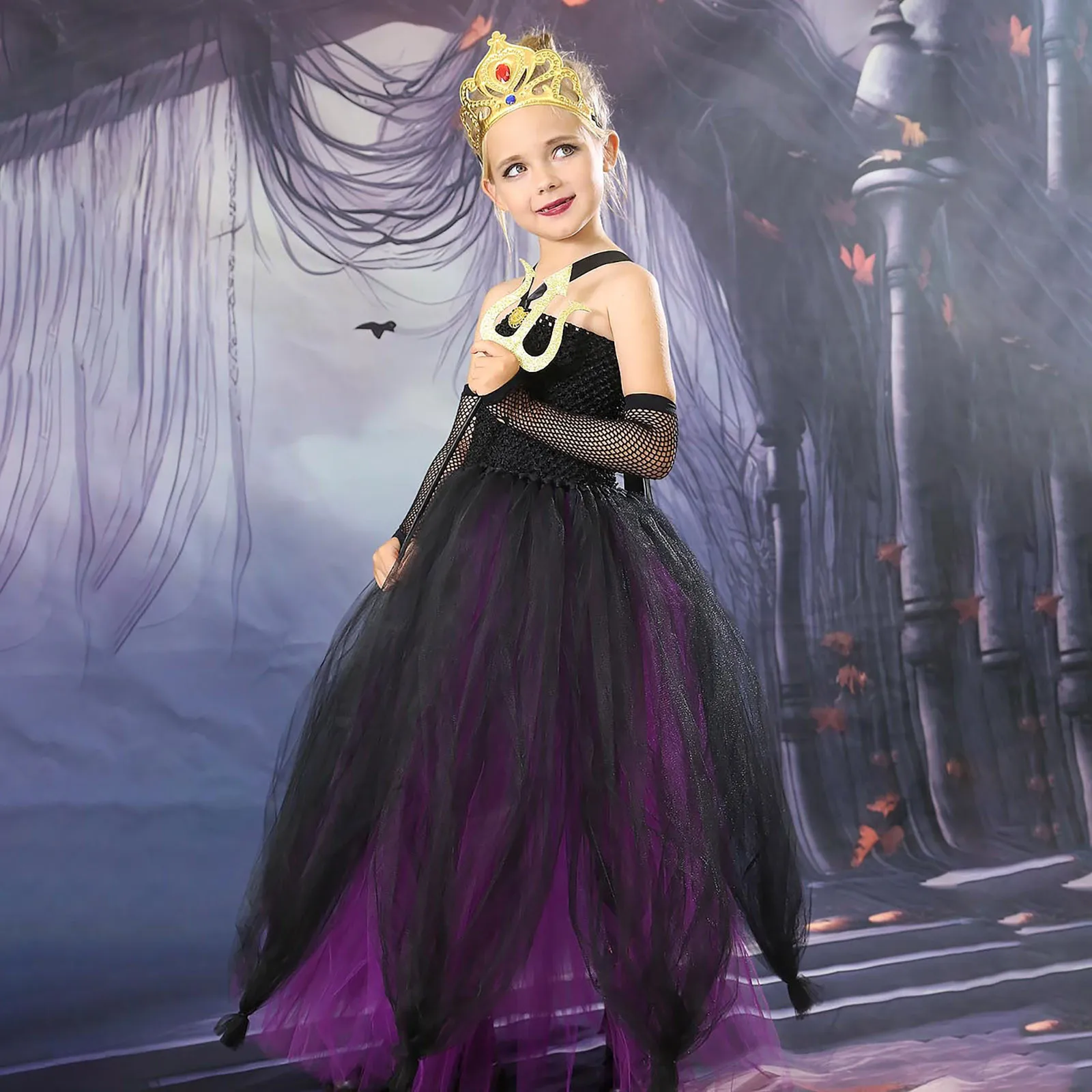 Sea Witch Ursula Halloween Cosplay Costumes for Girl Tutu Dresses Devil Children Girls' Birthday Party Mesh Princess Dress 코스프레