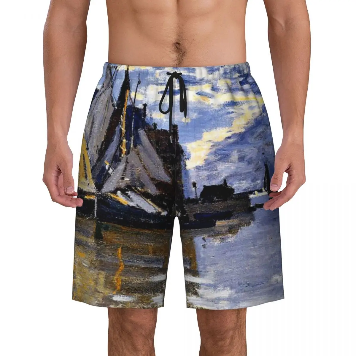 

Sailboats By Claude Monet Mens Swim Trunks Swimwear Quick Dry Beach Board Shorts Painting Impressionist Art Swimming Boardshorts