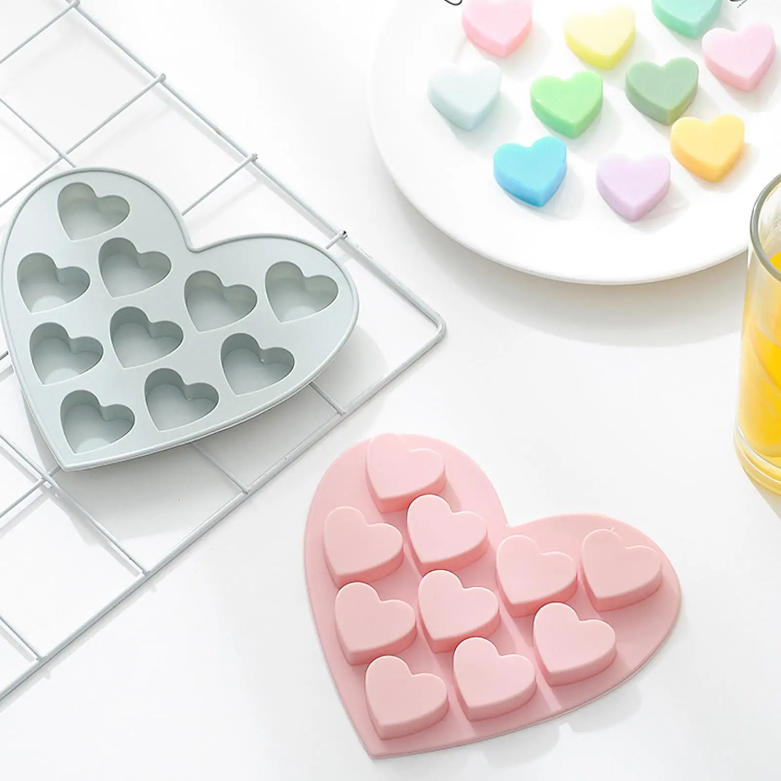 10-Loch Herzförmige Schokoladen-Silikonform Eiswürfelform Mousse Weichkuchen Backform Dreidimensionale Kuchenformen