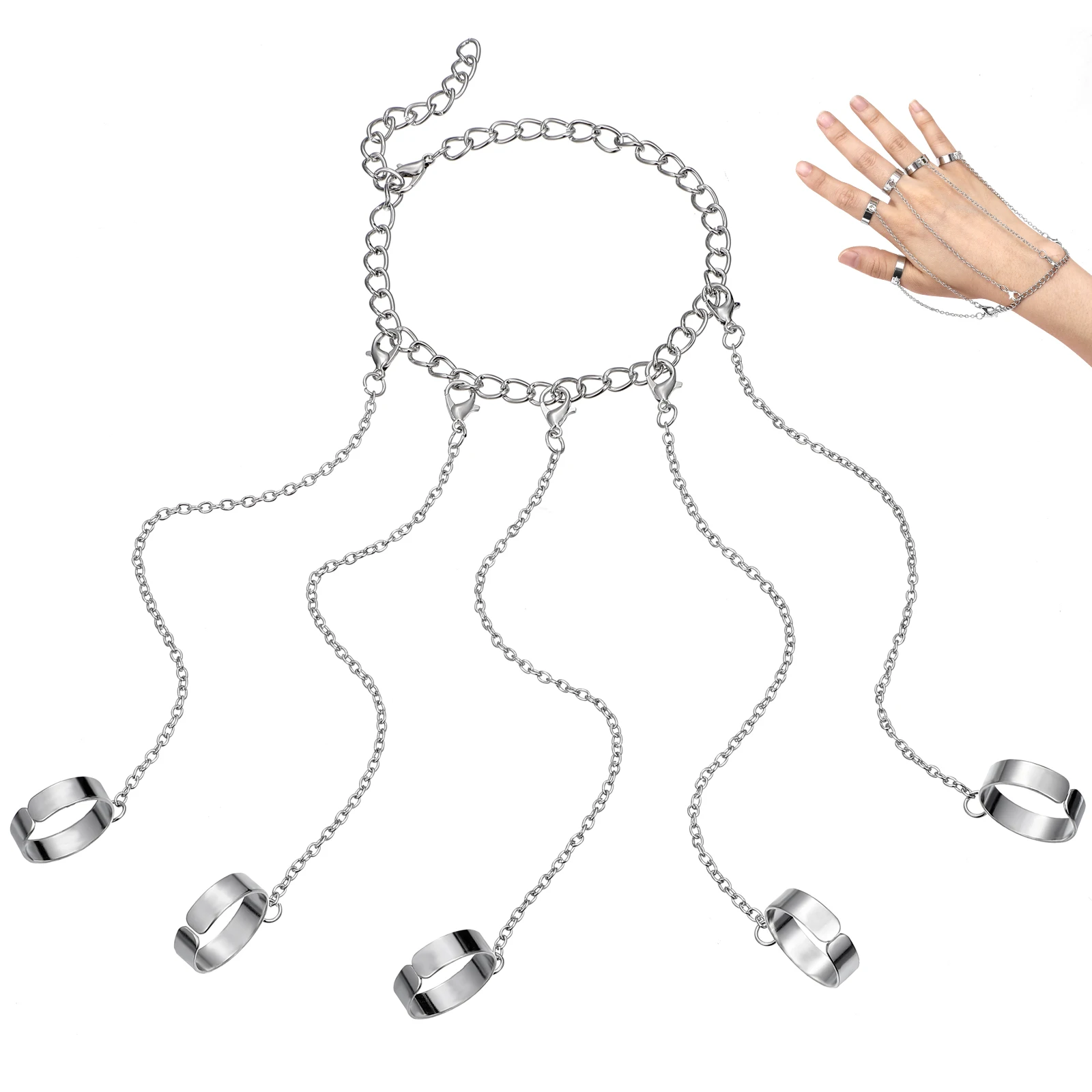 

Punk Chain Rings Alloy Fashion Link Open Cuff Finger Jewelry Hand Decor Style Adjustable Design Suitable For Most