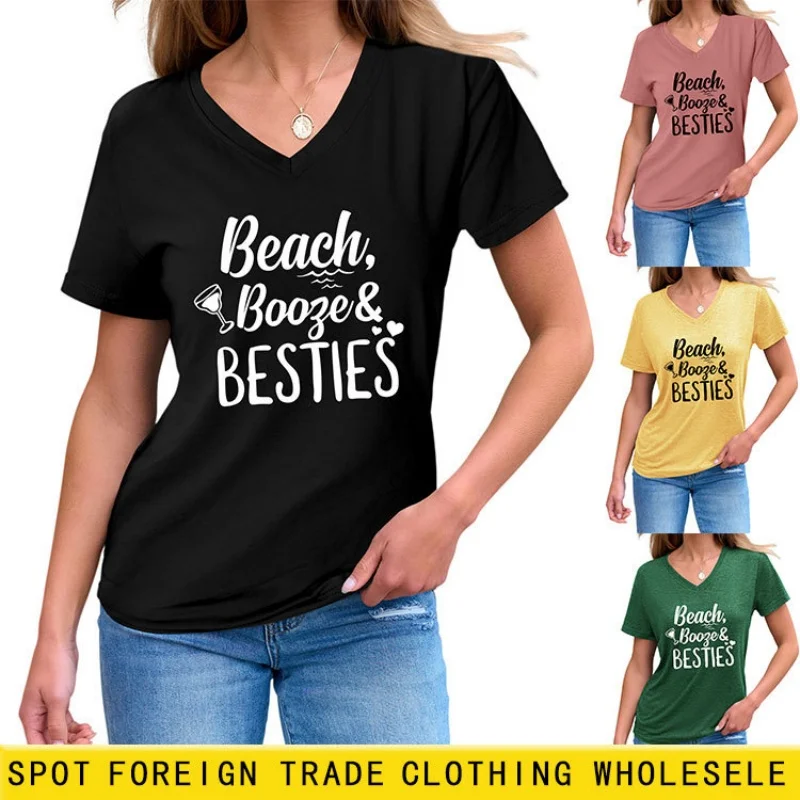 

Женская футболка с принтом в американском ретро-стиле, с короткими рукавами, летняя, с V-образным вырезом, свободного кроя.