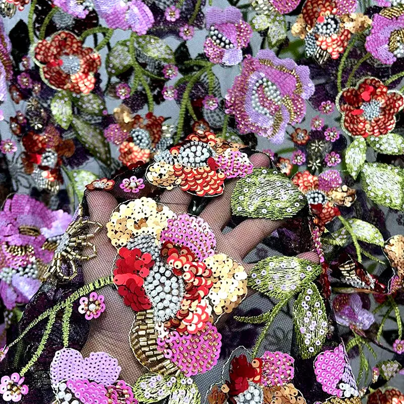 

1 ярд, ткань с цветочной вышивкой из бисера, кружевное тюлевое платье, ткань для свадебного платья, шитье своими руками, свадебное платье, одежда, цветочная ткань