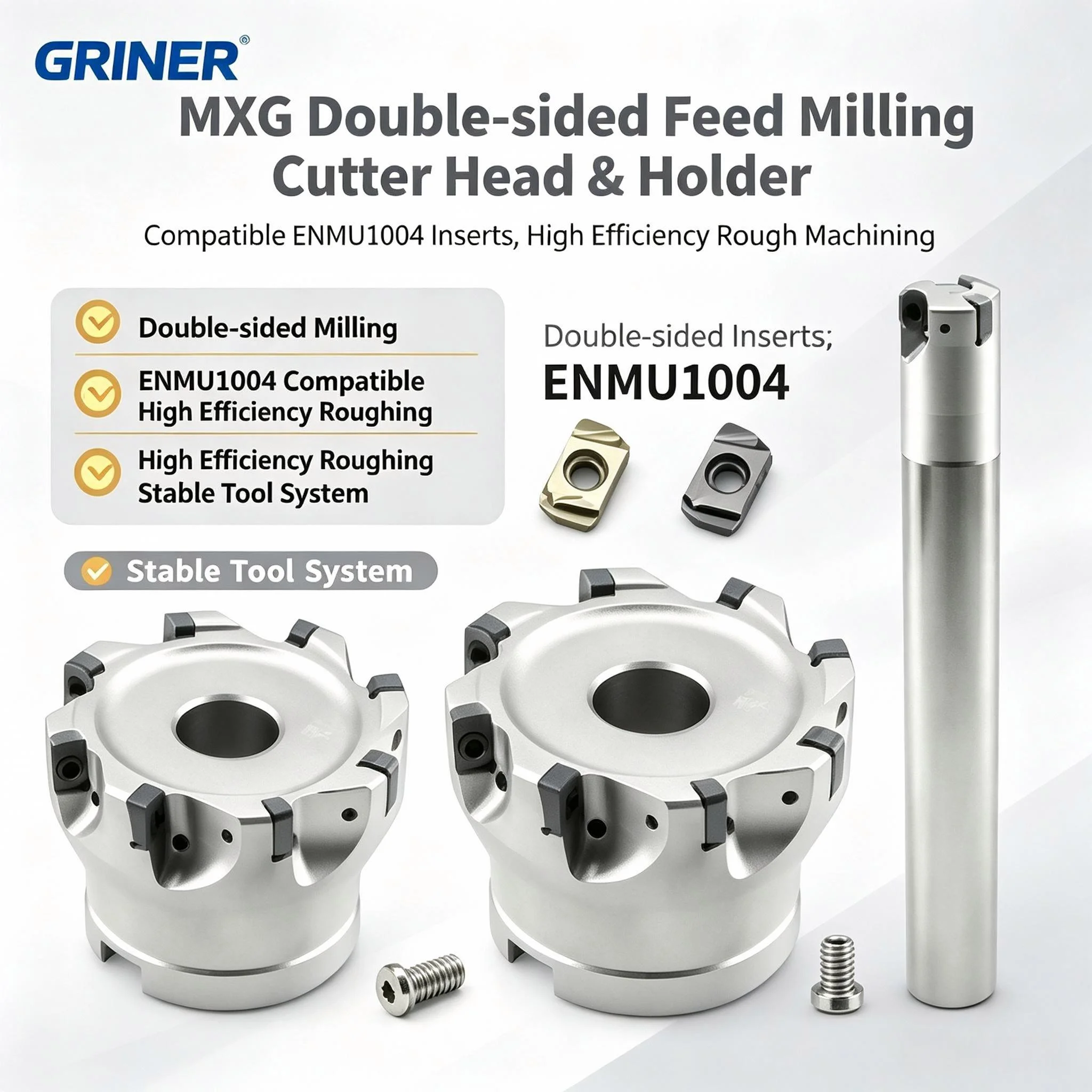 MXG Double Sided High Feed Milling Tool Holder & Face Milling Cutter Head 42CrMo Quenched For ENMU1004 Inserts High Concentricit