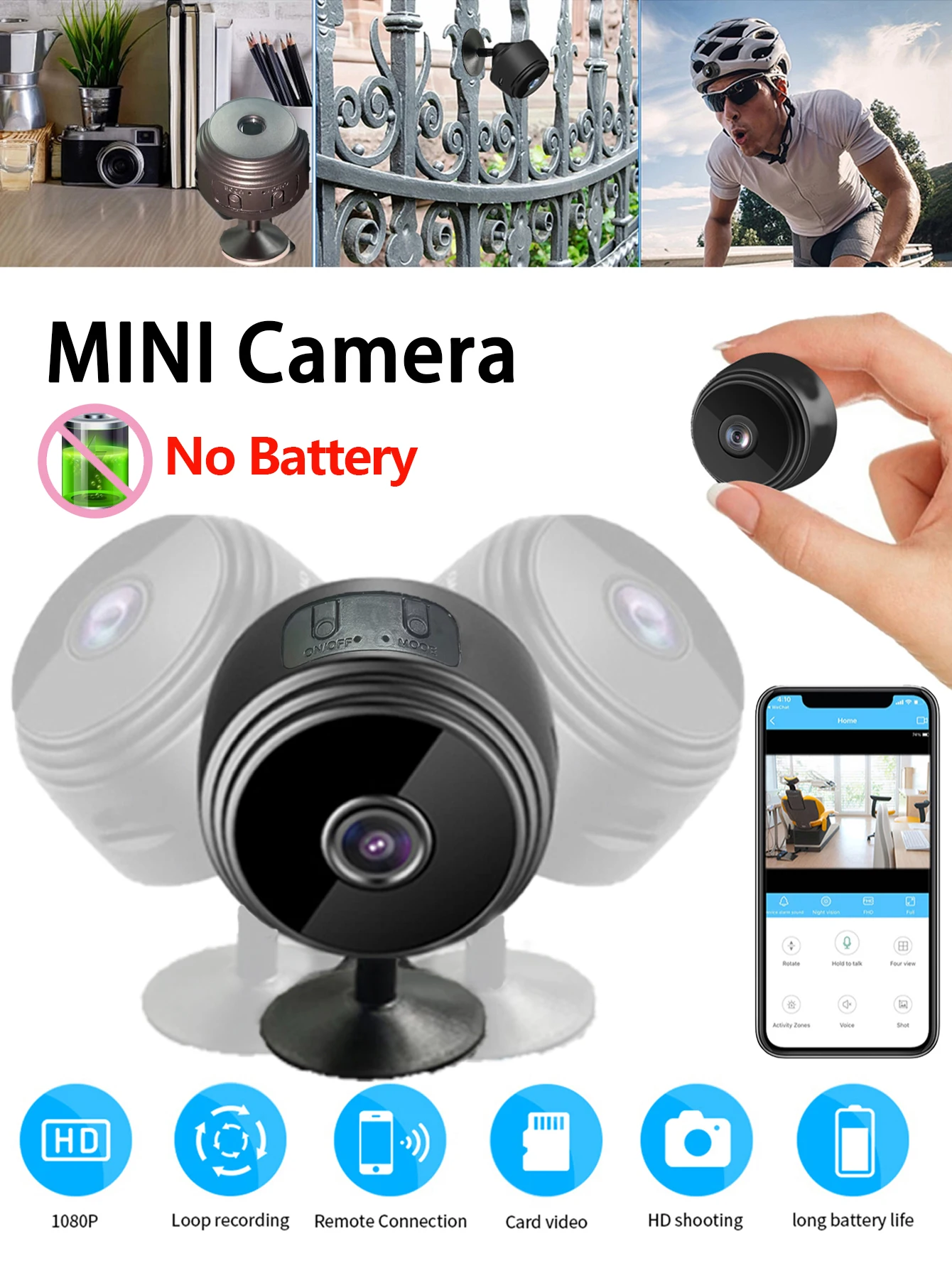 Mini Camera No Battery Micro Video Surveillance Camera Mini Camera WiFi 1080P HD IP Camera Home Security Wireless