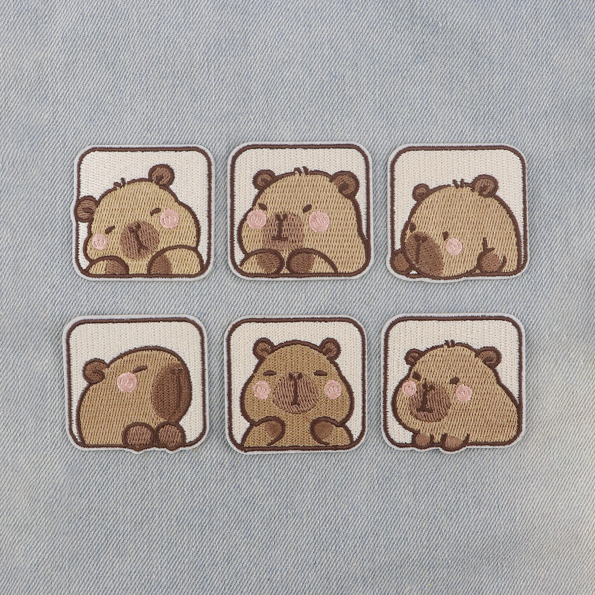 6pcs/set Cartoon Capybara Embroidered Patches On Clothes DIY Iron On Patches Cute Badge On Backpack Cosplay Accessories Toys