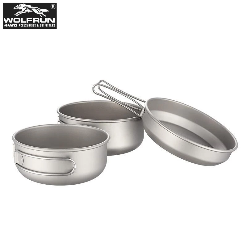 Ollas de cocina con mango plegable, olla de cocina para caza y acampada, utensilios de cocina portátiles de titanio, sartenes de viaje al aire libre, juego de cuencos