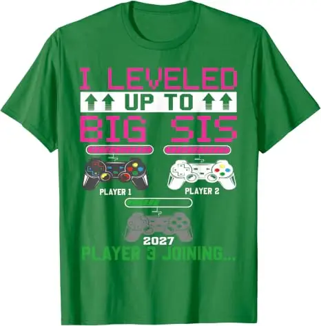 Leveled Up To Big Sister Again 2027 T-Shirt mit Aufschrift „Promoted To Big Sister“, Y2k Game Controller Gamer Saying Tee, Schwangerschaftsankündigung – Detail 12